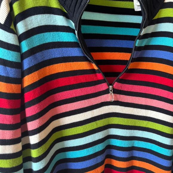 Liz Claiborne Woman 1X Multicolor Stripe Quarter Zip Sweater Knit Pullover - Picture 2 of 7